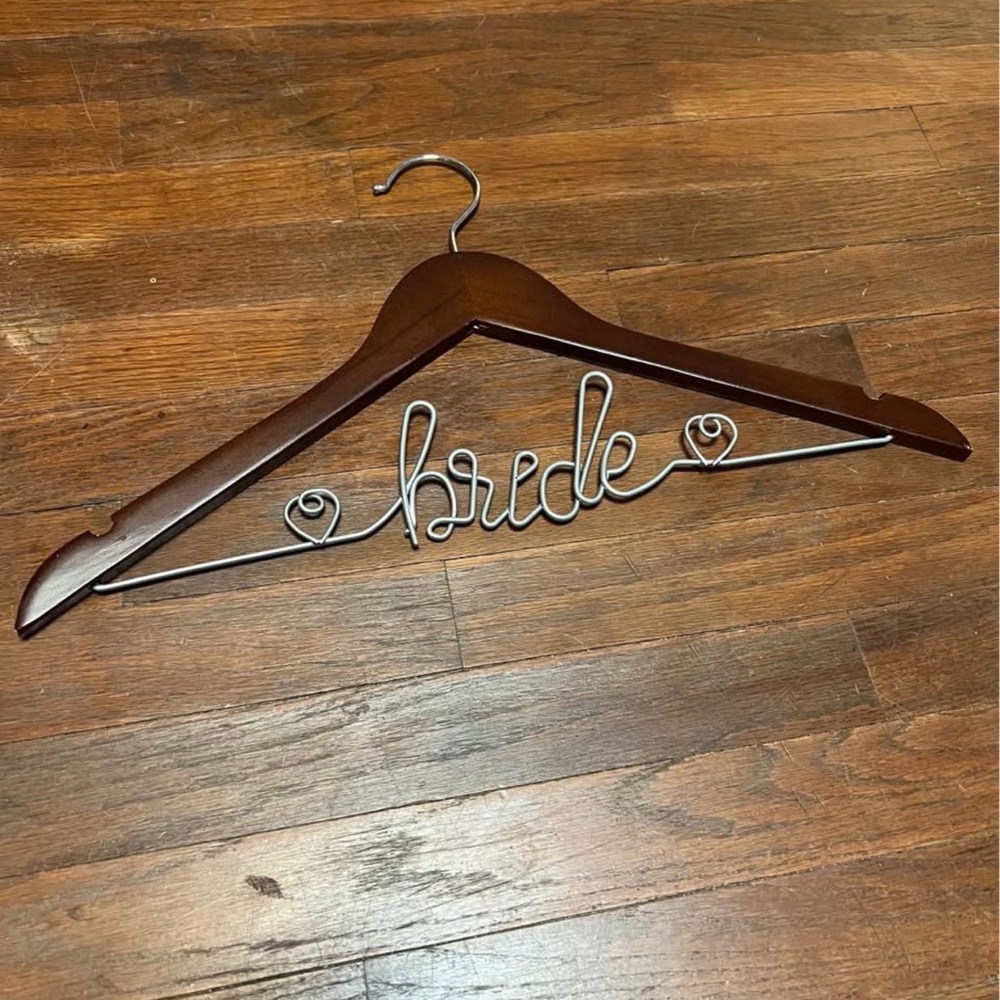Elegant Brown Wedding Hanger with Silver Bride Design